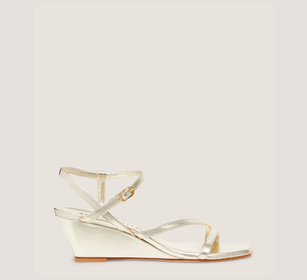 Stuart Weitzman Mid Heel Sandals|Wedges & Espadrilles-CHANGE LOCATION Liquid Metallic Leather/Light Gold
