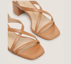 Stuart Weitzman Mid Heel Sandals|Trending: Block Heels-CHANGE LOCATION Lacquered Nappa Leather/Tan