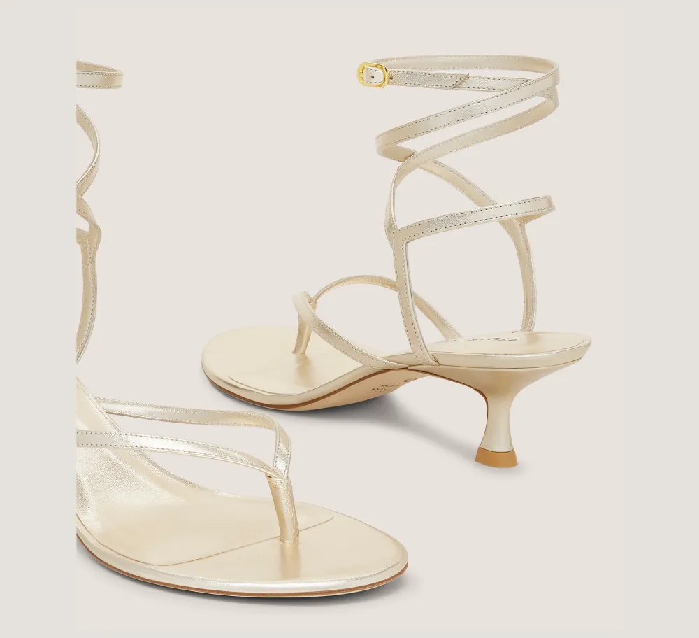 Stuart Weitzman Mid Heel Sandals|The SW Exclusives Collection-CHANGE LOCATION Liquid Metallic Leather/Light Gold