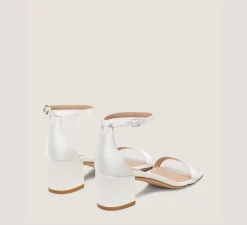Stuart Weitzman Mid Heel Sandals|Trending: Block Heels-CHANGE LOCATION Satin/White