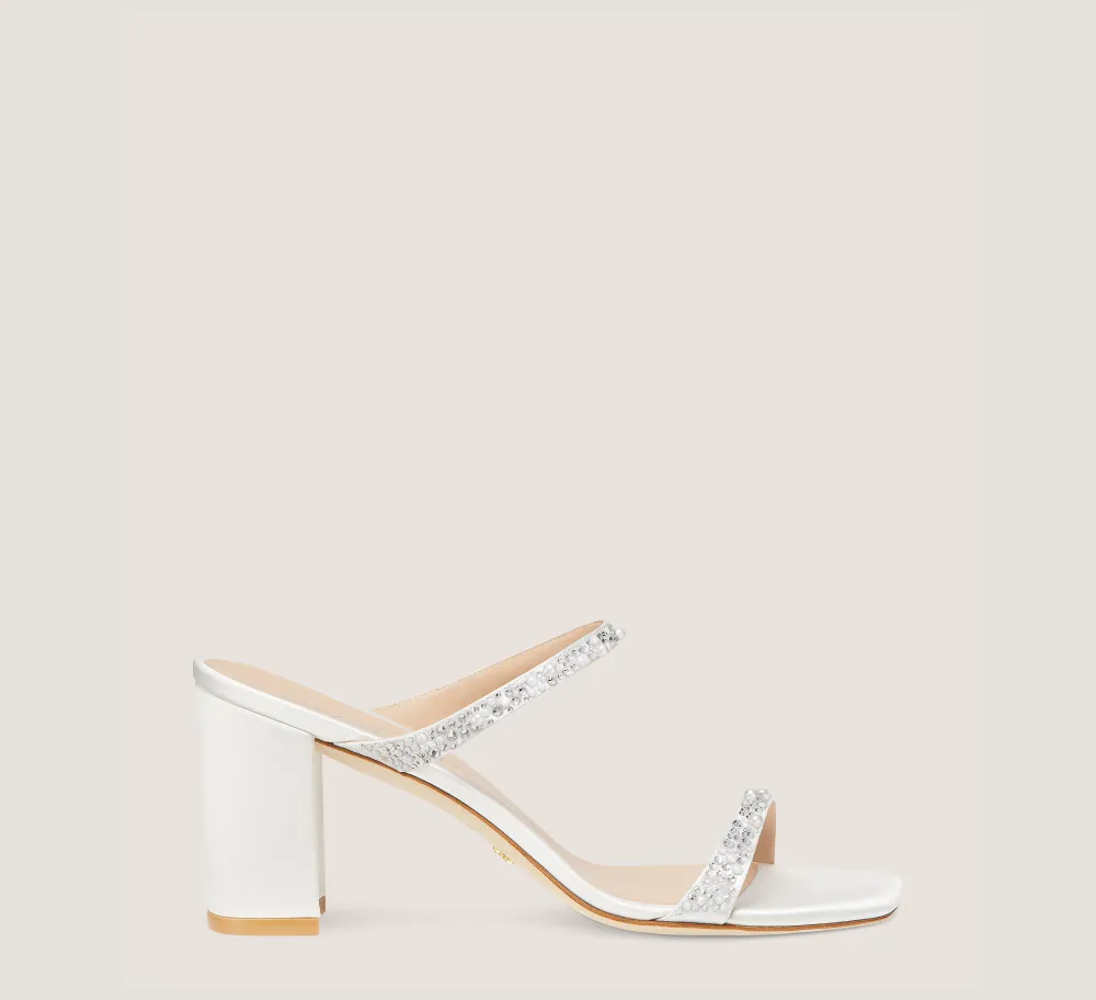 Stuart Weitzman Mid Heel Sandals|Trending: Block Heels-CHANGE LOCATION Satin/White