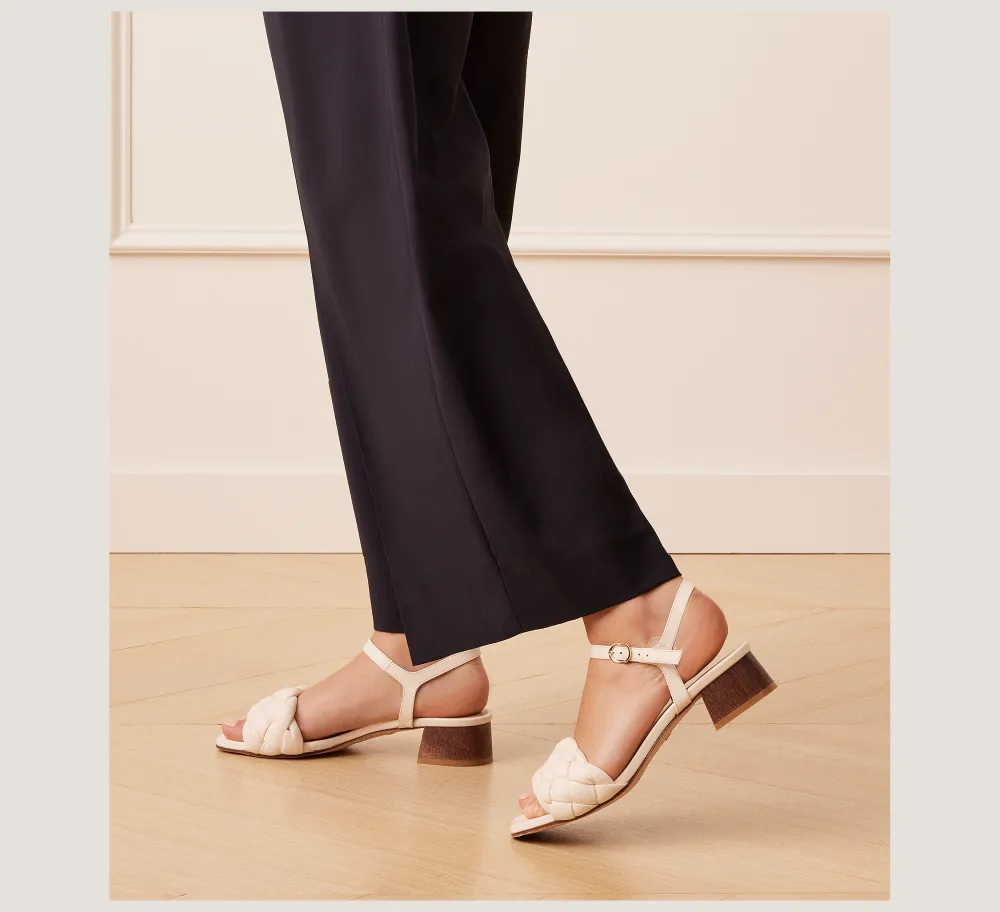 Stuart Weitzman Flat & Low Heel Sandals|Trending: Block Heels-CHANGE LOCATION Lacquered nappa leather & wood/Seashell & walnut