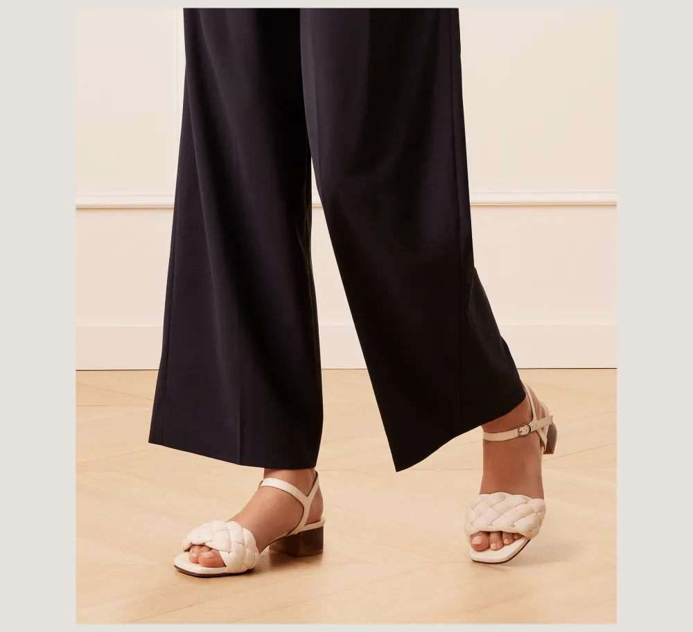 Stuart Weitzman Flat & Low Heel Sandals|Trending: Block Heels-CHANGE LOCATION Lacquered nappa leather & wood/Seashell & walnut