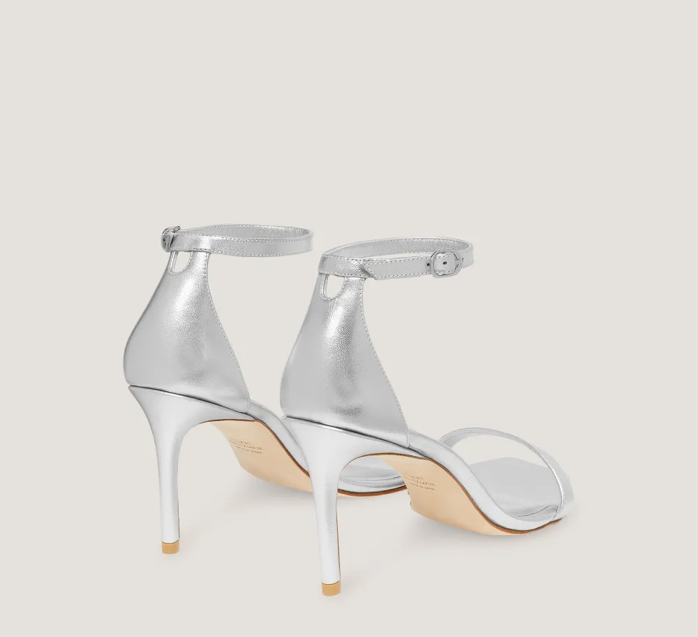 Stuart Weitzman The SW Extended Sizes Collection|Sandals-CHANGE LOCATION Liquid Metallic Leather/Silver