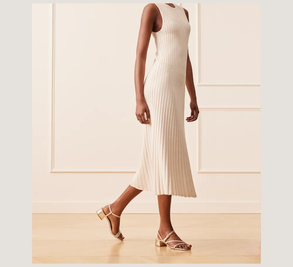 Stuart Weitzman Flat & Low Heel Sandals|Trending: Block Heels-CHANGE LOCATION Metallic woven leather/Light Gold