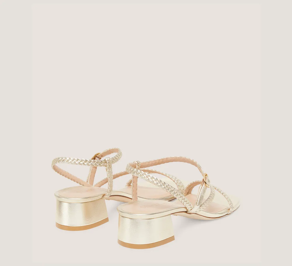 Stuart Weitzman Flat & Low Heel Sandals|Trending: Block Heels-CHANGE LOCATION Metallic woven leather/Light Gold