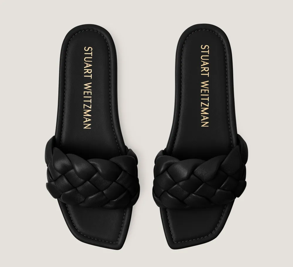 Stuart Weitzman Flat & Low Heel Sandals|The SW Extended Sizes Collection-CHANGE LOCATION Lacquered Nappa Leather/Black
