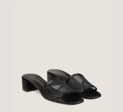 Stuart Weitzman Flat & Low Heel Sandals|Trending: Block Heels-CHANGE LOCATION Mesh & lacquered nappa leather/Black