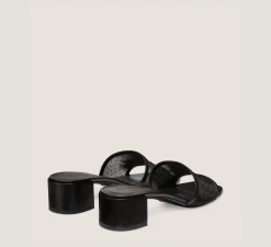 Stuart Weitzman Flat & Low Heel Sandals|Trending: Block Heels-CHANGE LOCATION Mesh & lacquered nappa leather/Black