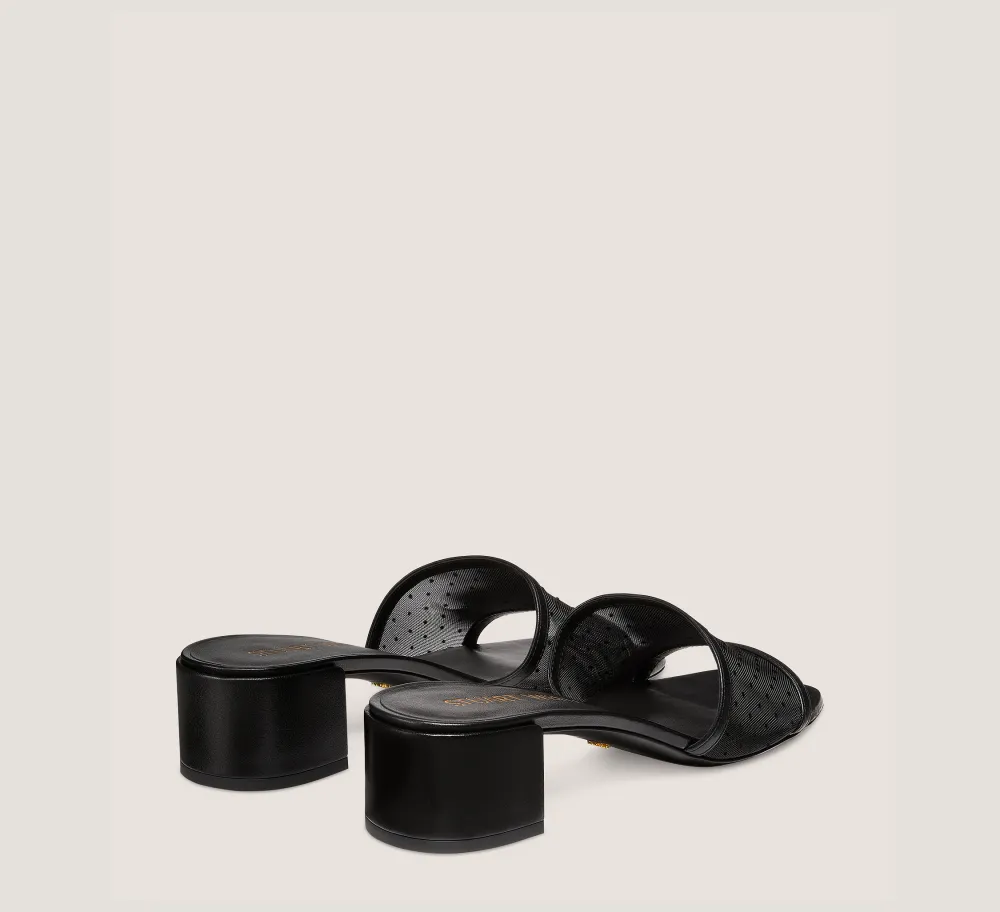 Stuart Weitzman Flat & Low Heel Sandals|Trending: Block Heels-CHANGE LOCATION Mesh & lacquered nappa leather/Black